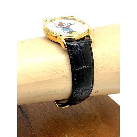 Disney Women's Watch Minnie Mouse WDS000410 Quartz Gold 35mm Black Leather Strap - Picture 11 of 13